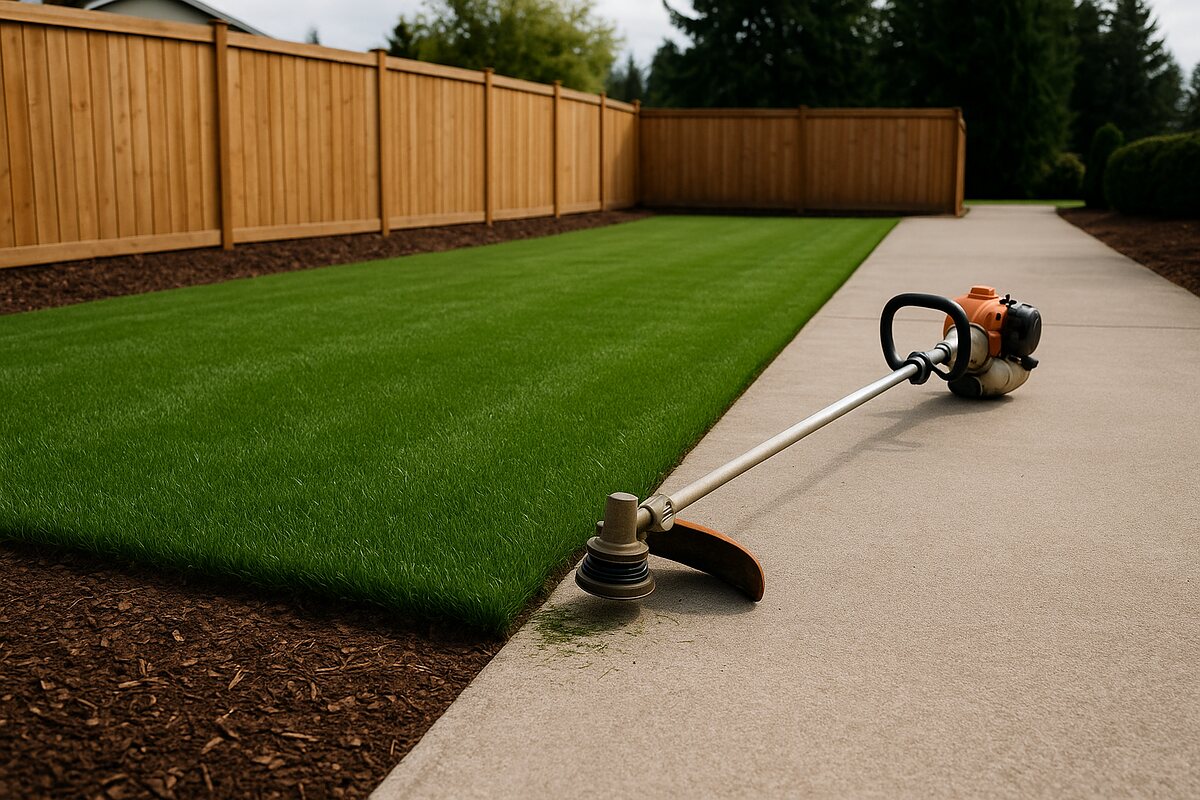 Sharp straight grass edge cut along a concrete walkway